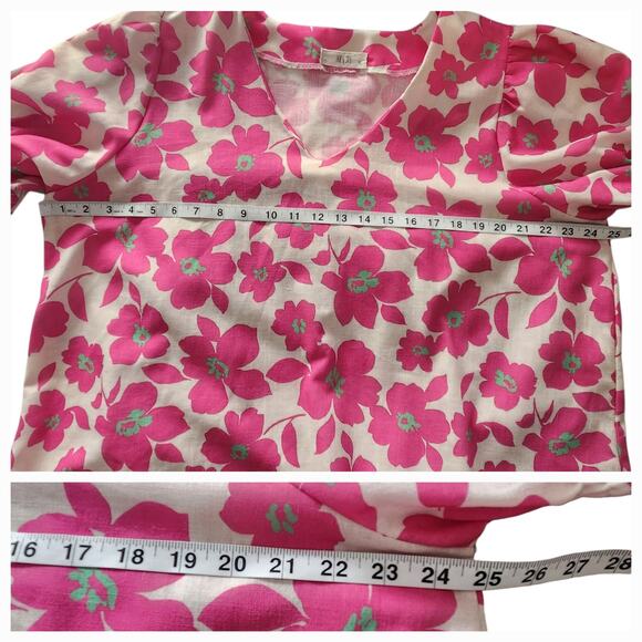 Jade by Jane Floral Pullover Blouse Top, V-neck, pink & white, sz 2X Puff Sleeve - Picture 7 of 9
